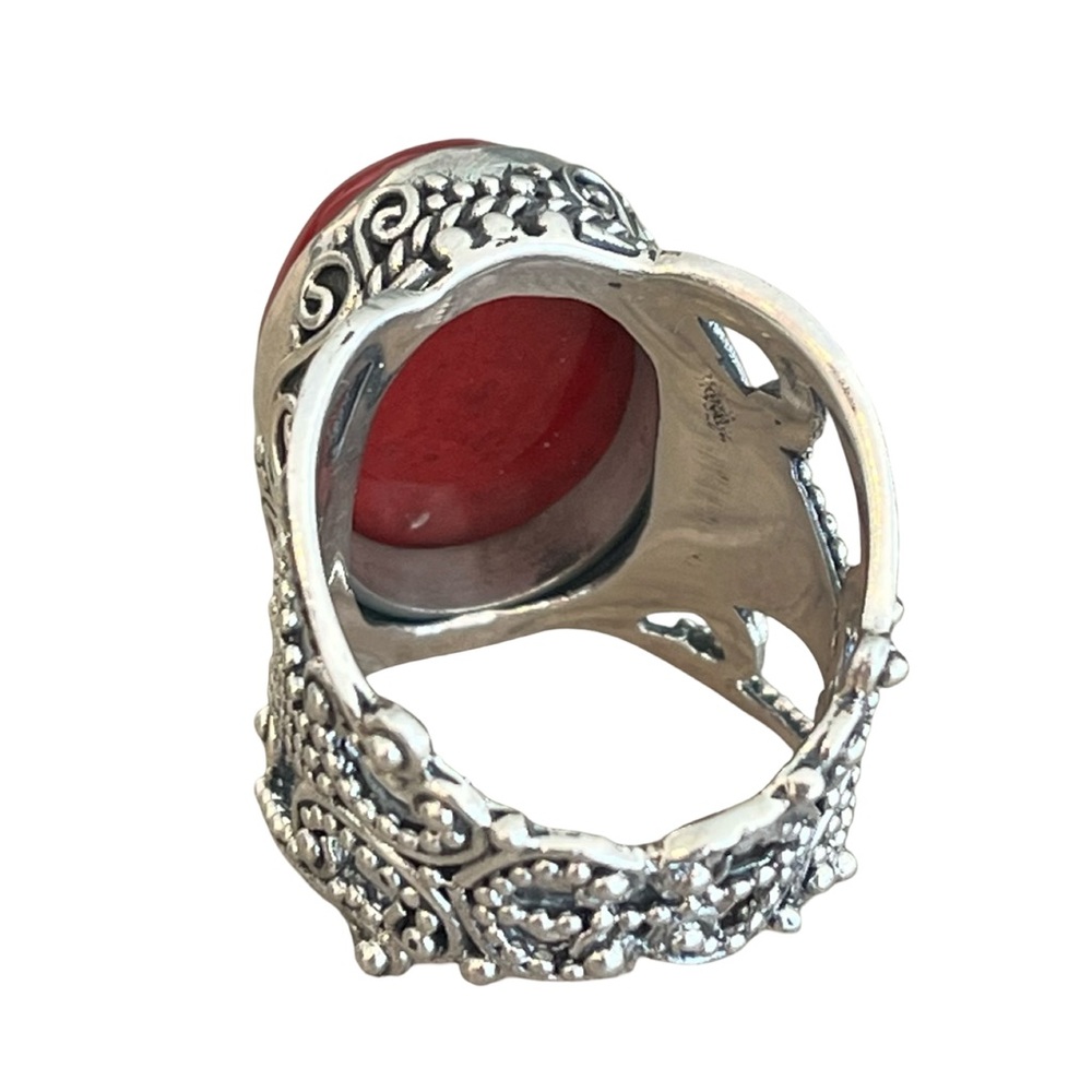 Sterling Silver Red Agate Statement Ring Size 8 - image 3